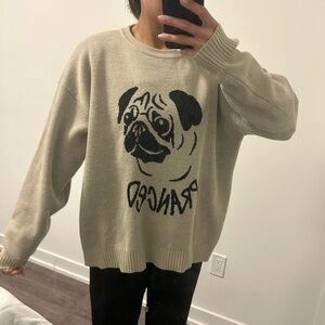 Pug Graphic Beige Sweater WEGO Japanese brand